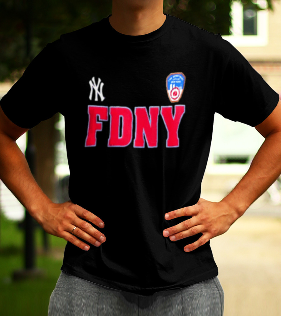 New York Yankees FDNY Collaboration With FDNY Patch And Yankees T-Shirt