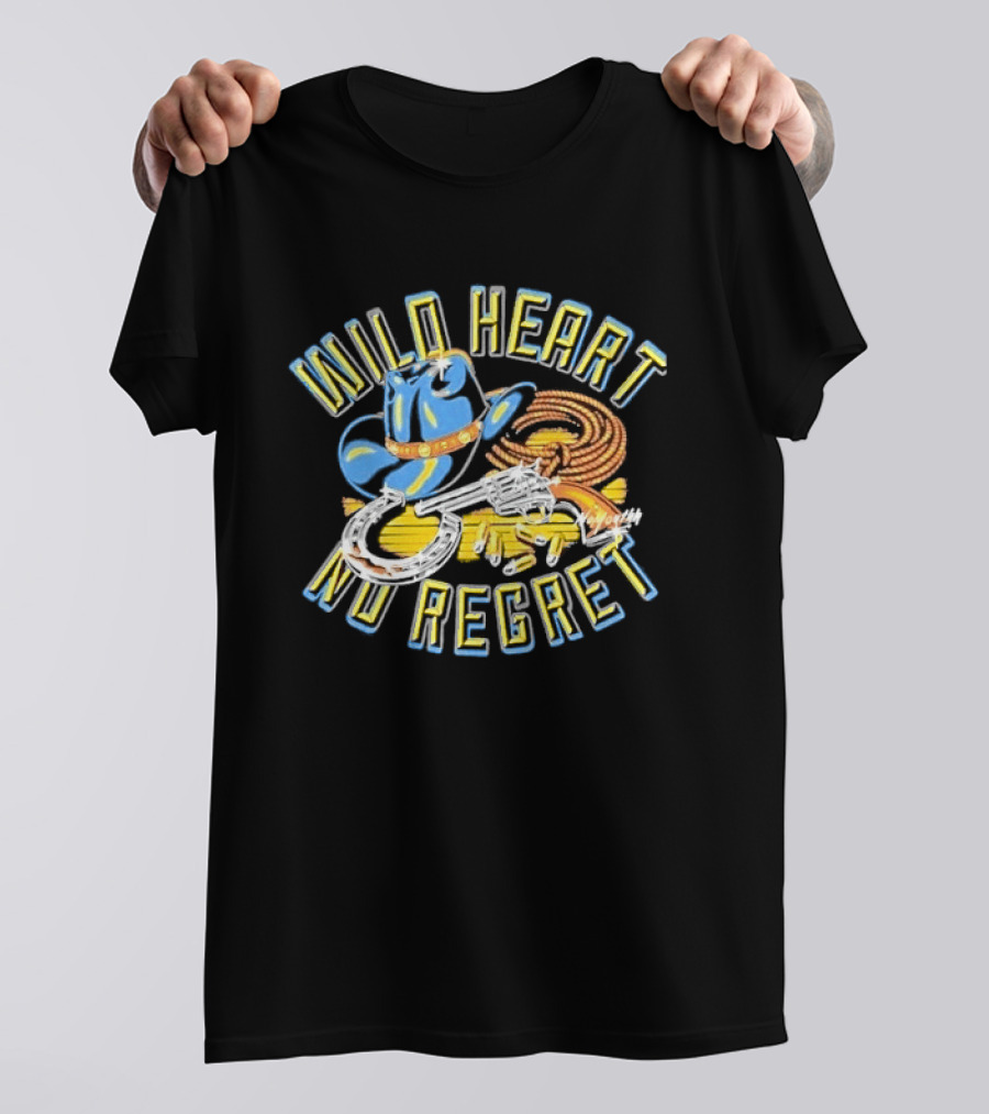 Wild Heart No Regret Cowboy Hat Revolver Horseshoe Rope T-Shirt