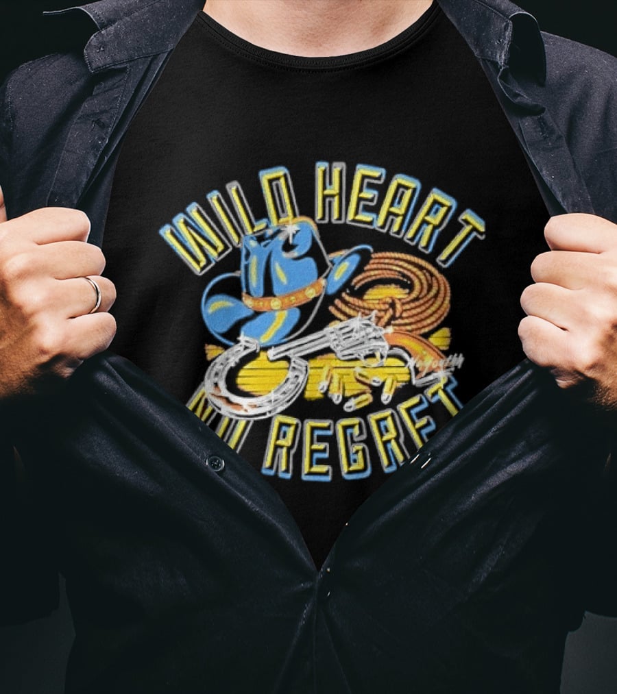 Wild Heart No Regret Cowboy Hat Revolver Horseshoe Rope T-Shirt