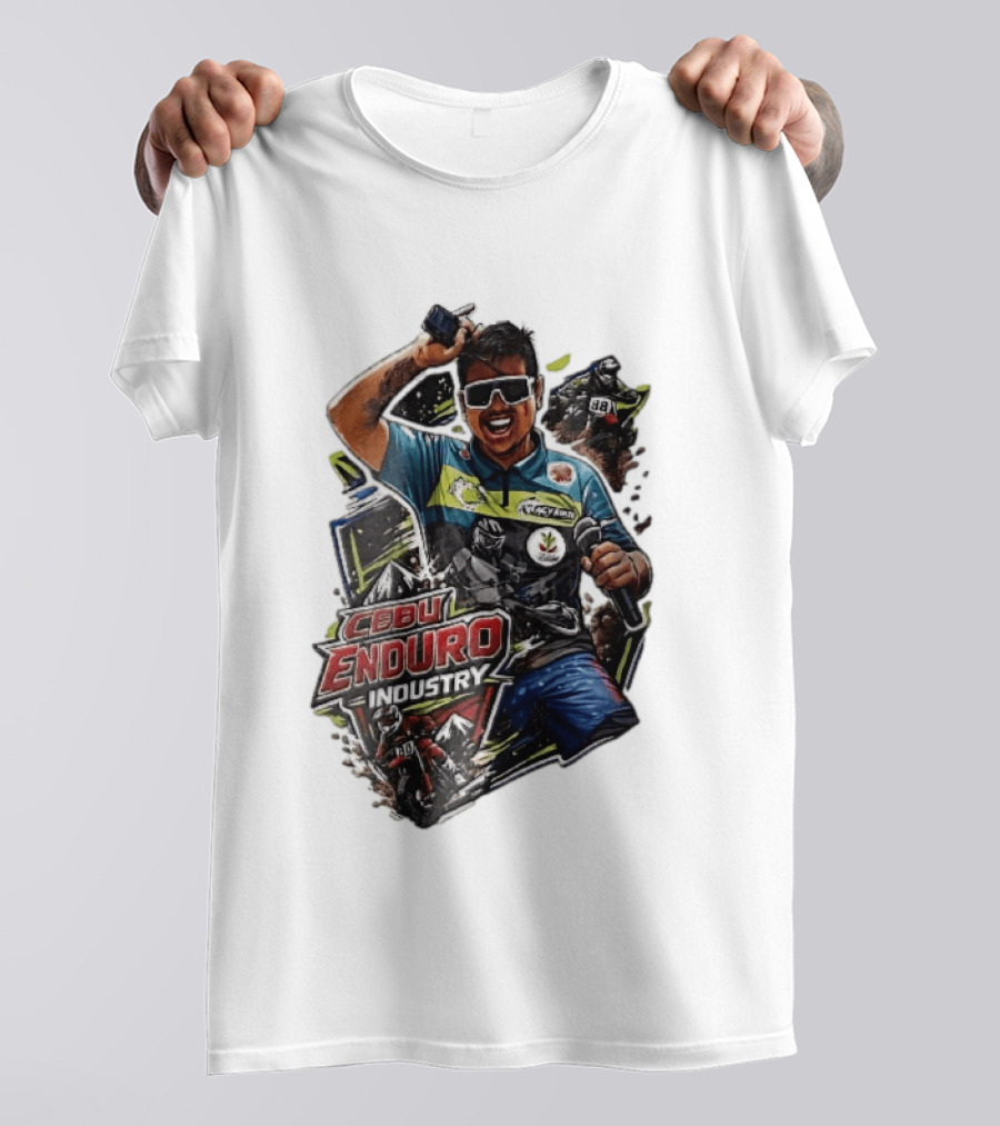 Cebu Enduro Industry Host With Microphone And Dirt Bike Riders Caricature T-Shirt