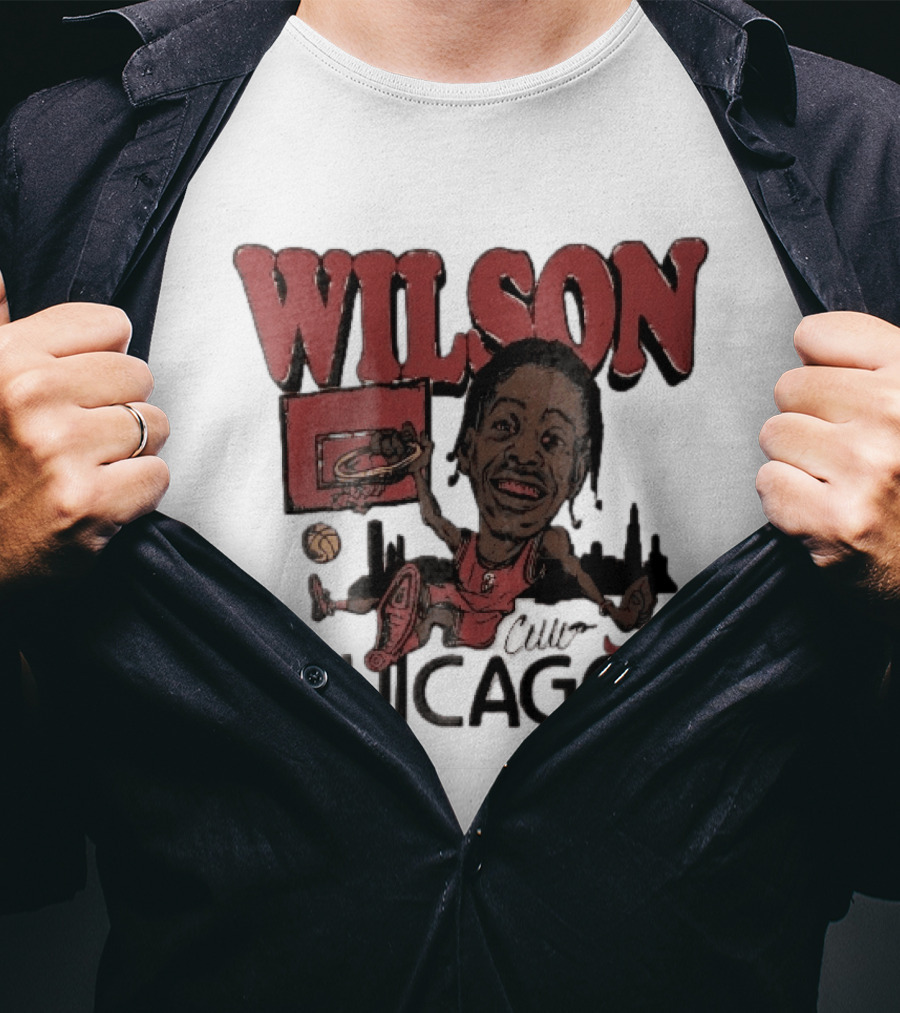 Chicago Bulls Wilson Cartoon Caricature Dunking City Skyline T-Shirt