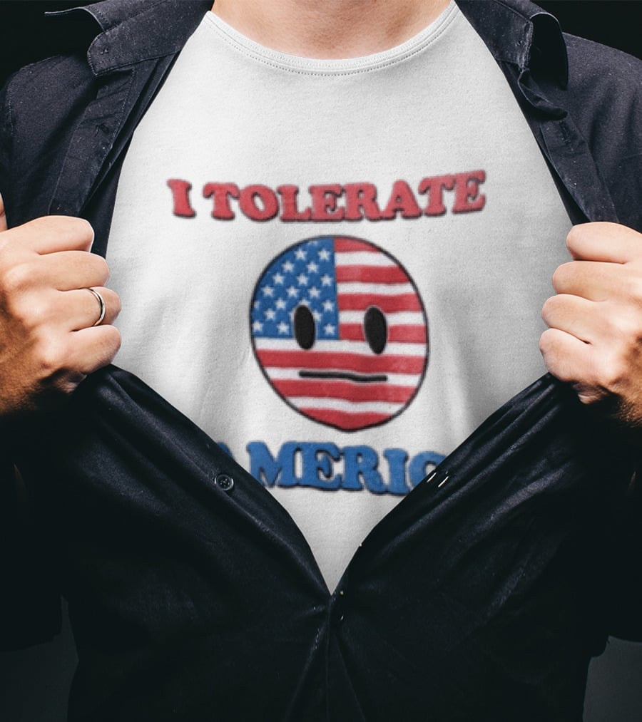 I Tolerate America USA Flag Emoji Face T-Shirt