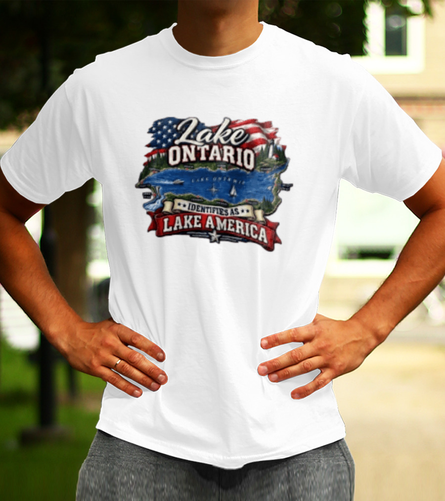 Lake Ontario Identifies As Lake America Map With Patriotic Flag And Nautical T-Shirt
