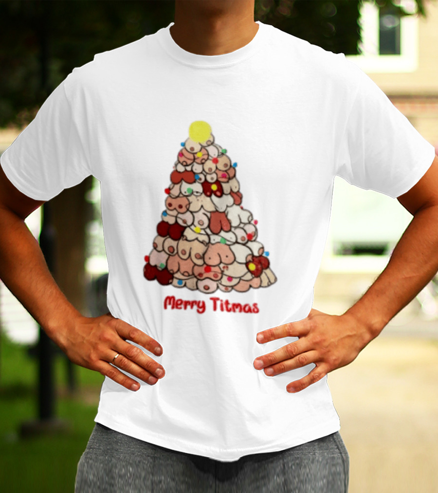 Merry Titmas Christmas Tree Humor Boob Ornaments T-Shirt