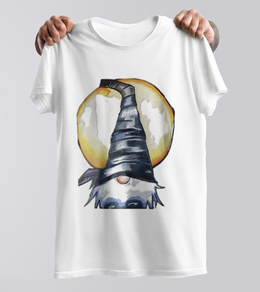 Vichys Cartoon Halloween Witch Gnome Moon Glow Hat T-Shirt