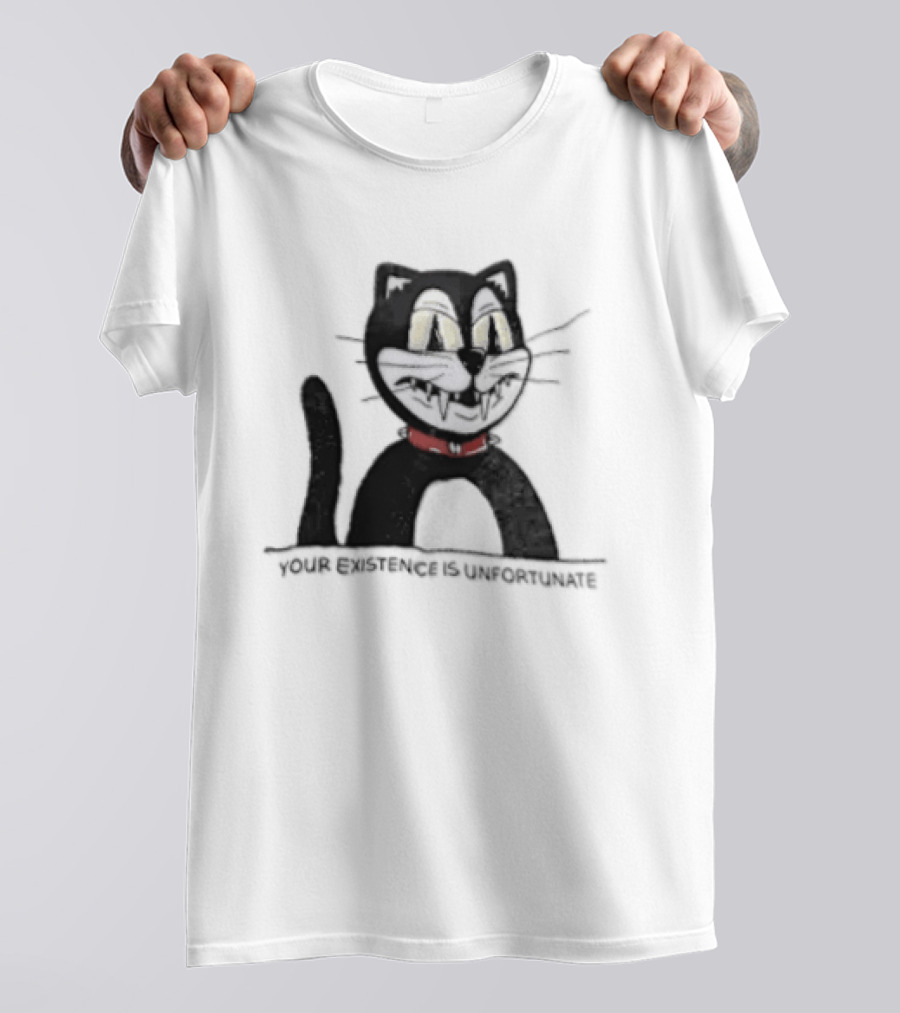 Your Existence Is Unfortunate Cat With Dark Whiskers And Red Collar T-Shirt