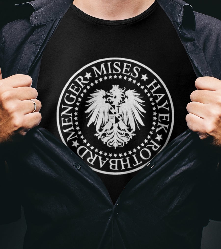 Austrian School Of Economics Mises Hayek Rothbard Menger Crest T-Shirt