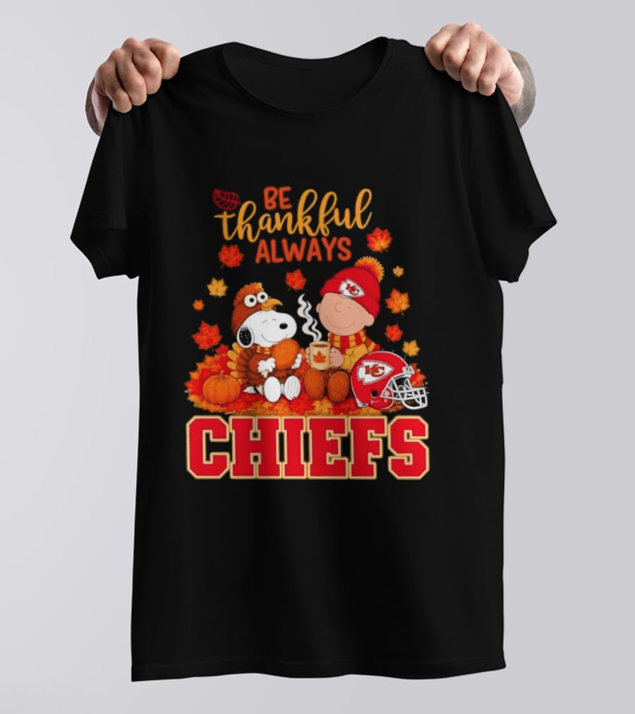Be Thankful Always Snoopy Charlie Brown Chiefs Fall Leaves T-Shirt