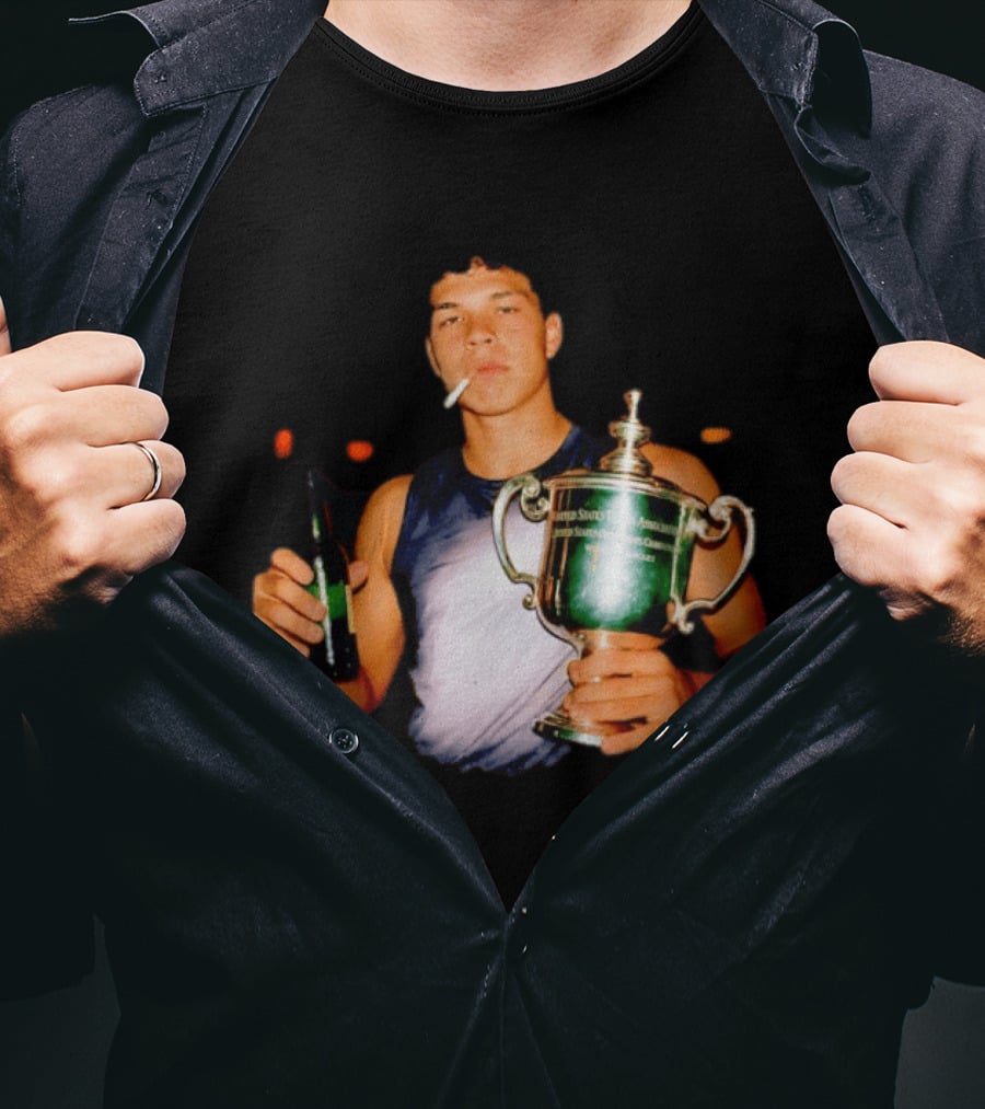 Ben Shelton Celebrating Victory With Beer And Trophy T-Shirt
