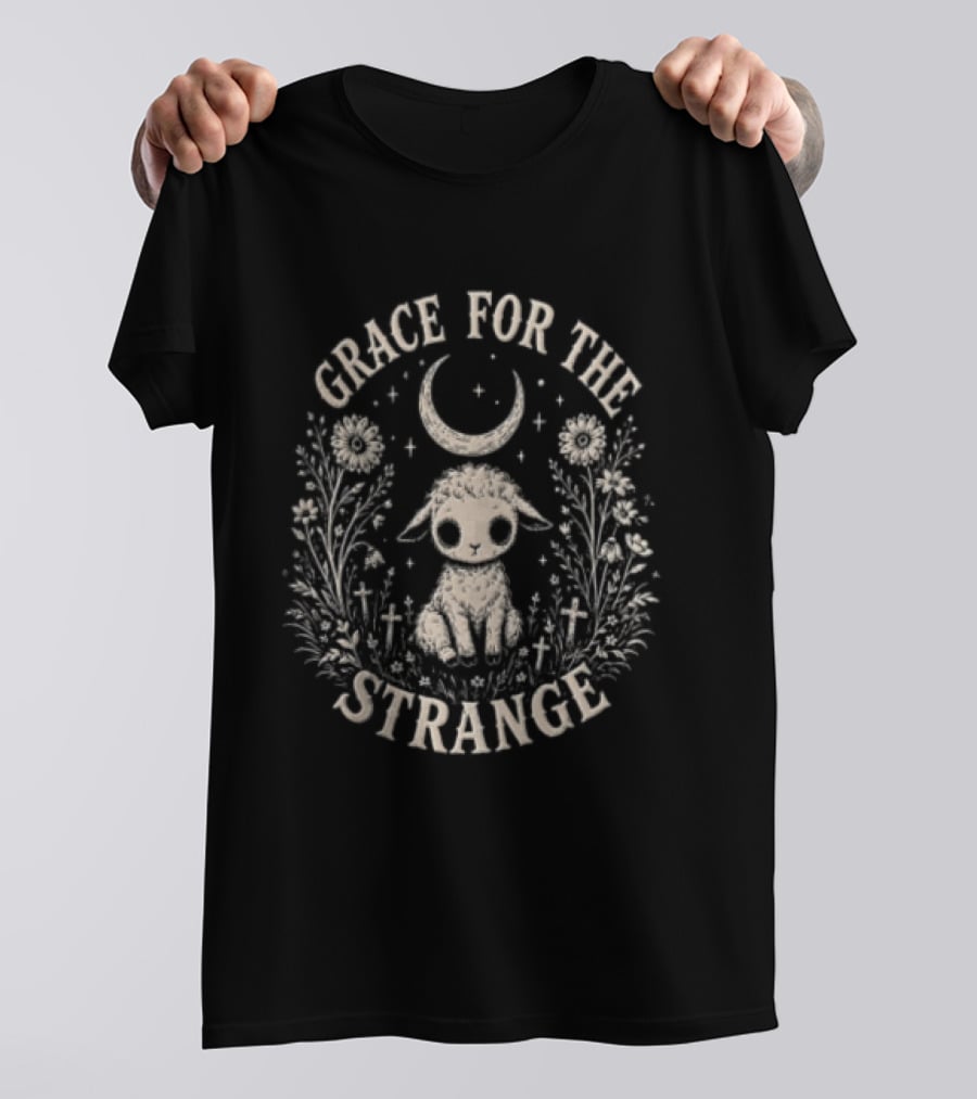Grace For The Strange Lamb With Moon And Floral Accents T-Shirt
