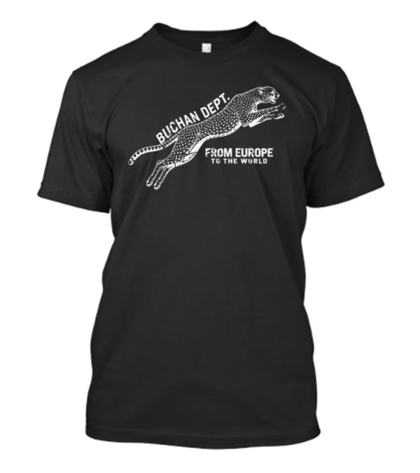 Buchan Store Cheetah Dept Black From Europe To The World T-Shirt