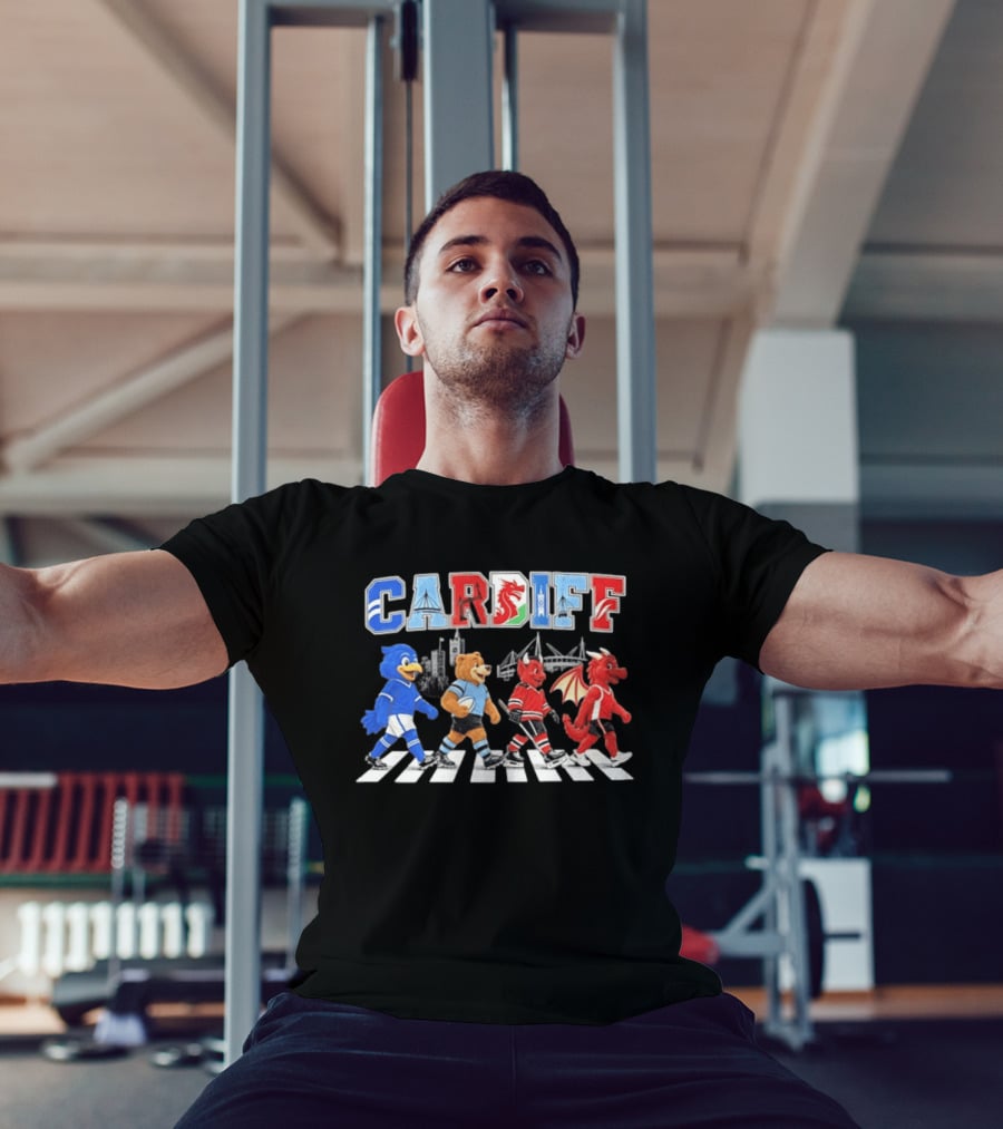 Cardiff Sports Abbey Road Parody With Cartoon Animals Crossing T-Shirt