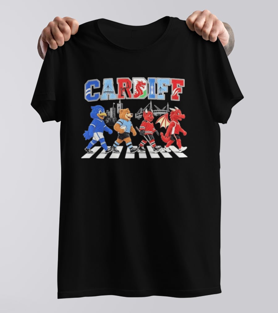 Cardiff Sports Abbey Road Parody With Cartoon Animals Crossing T-Shirt