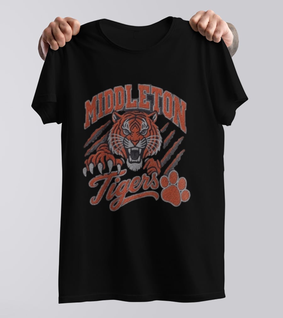 Middleton Tigers Fierce Tiger Head With Claw Marks And Paw Print T-Shirt