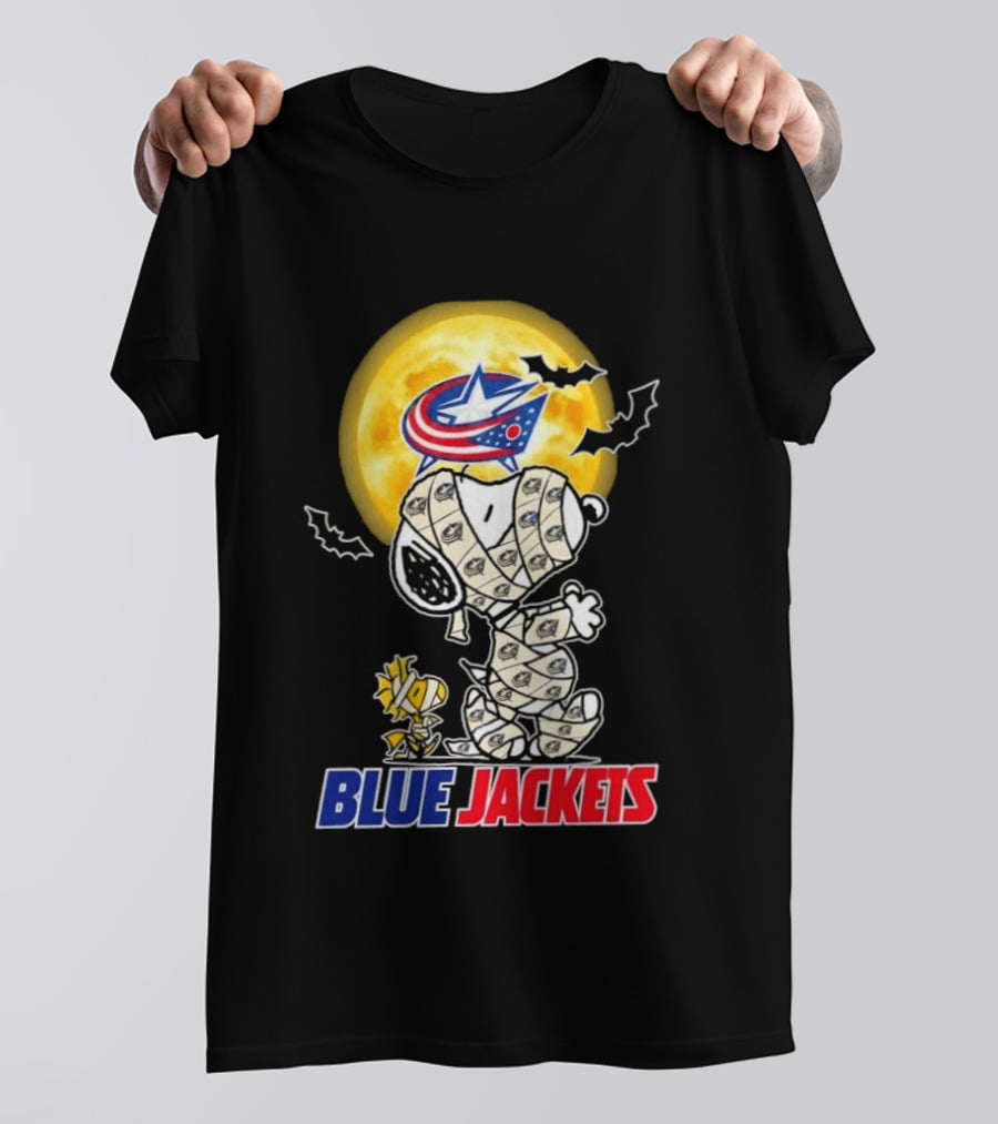Columbus Blue Jackets Snoopy Woodstock Mummy Halloween Moon T-Shirt
