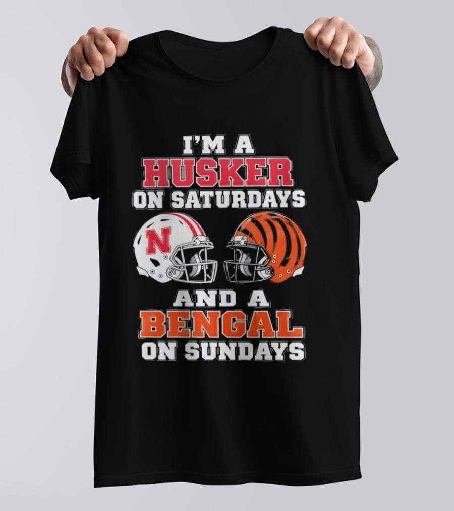 I'm A Husker On Saturdays And A Bengal On Sundays Football Helmet Team Pride T-Shirt