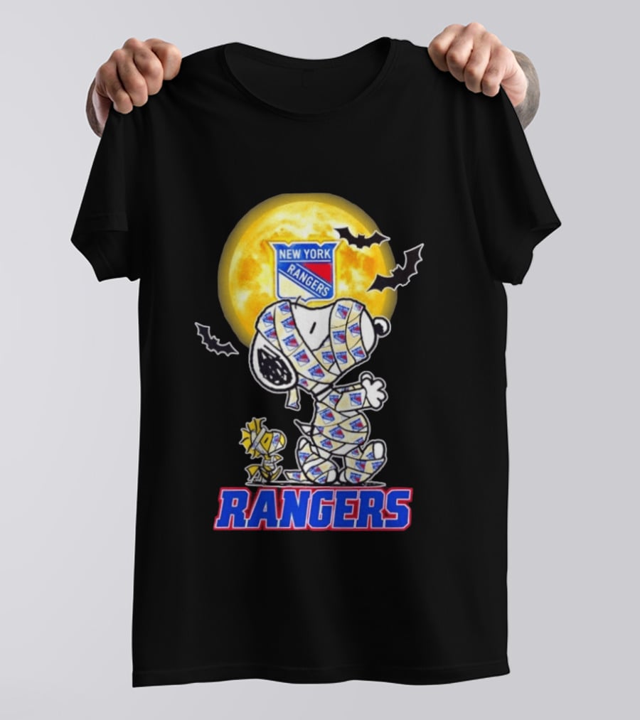 New York Rangers Snoopy Woodstock Cosplay Mummy Halloween Moon Bats T-Shirt