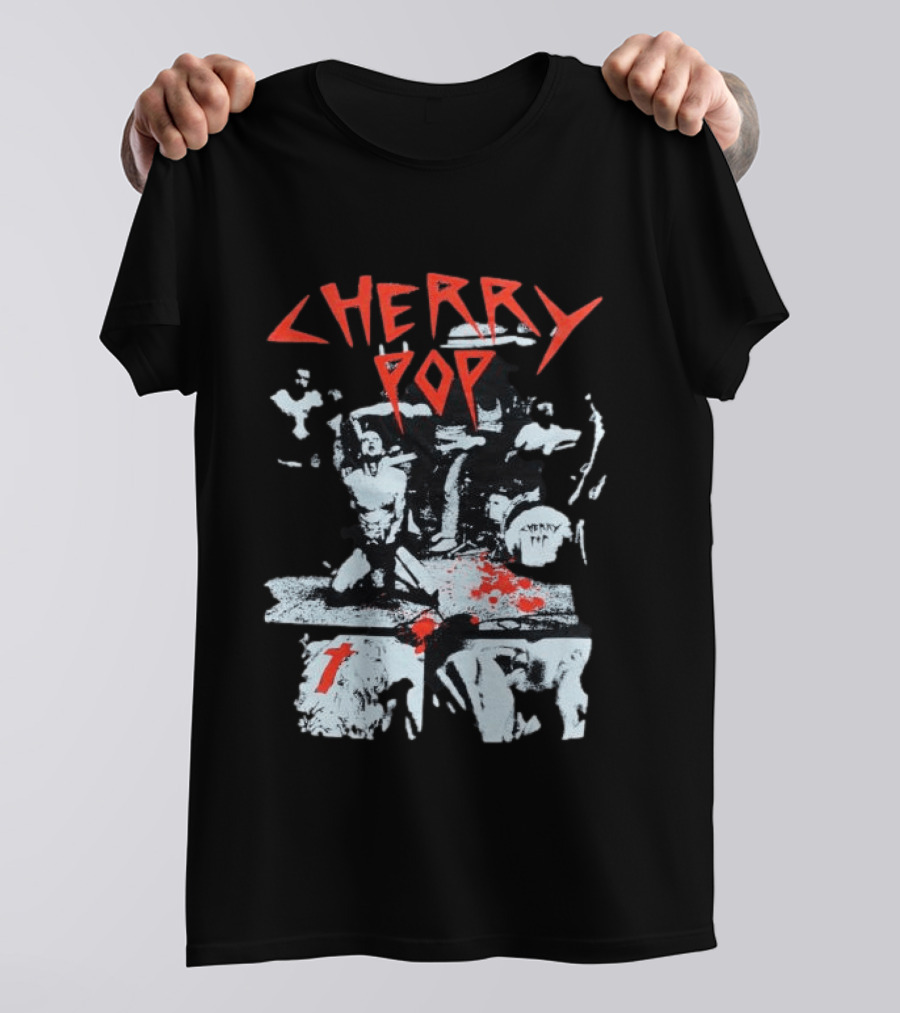 Iamjmsn Store Cherry Pop Black Vintage Rock Aesthetic T-Shirt
