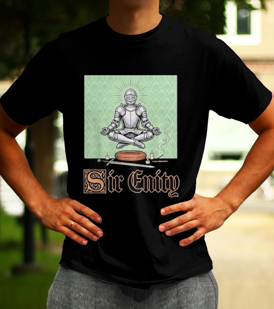 Sir Enity Knight In Meditation With Vintage Design And Candle Accents T-Shirt