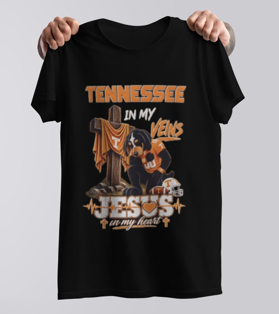 Tennessee In My Veins Jesus In My Heart Dog Cross Football Helmet T-Shirt