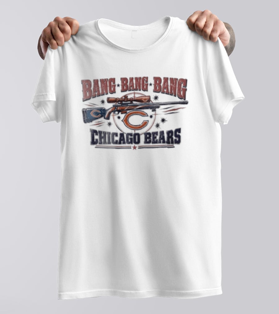 Chicago Bears Bang Bang Bang Sniper Rifle Target Scope Bullet Holes T-Shirt