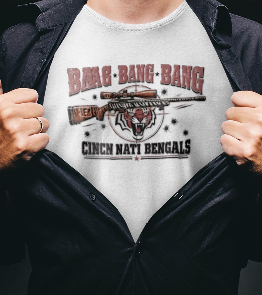 Cincinnati Bengals Baag Bang Bang Sniper Rifle Tiger Head Distressed T-Shirt
