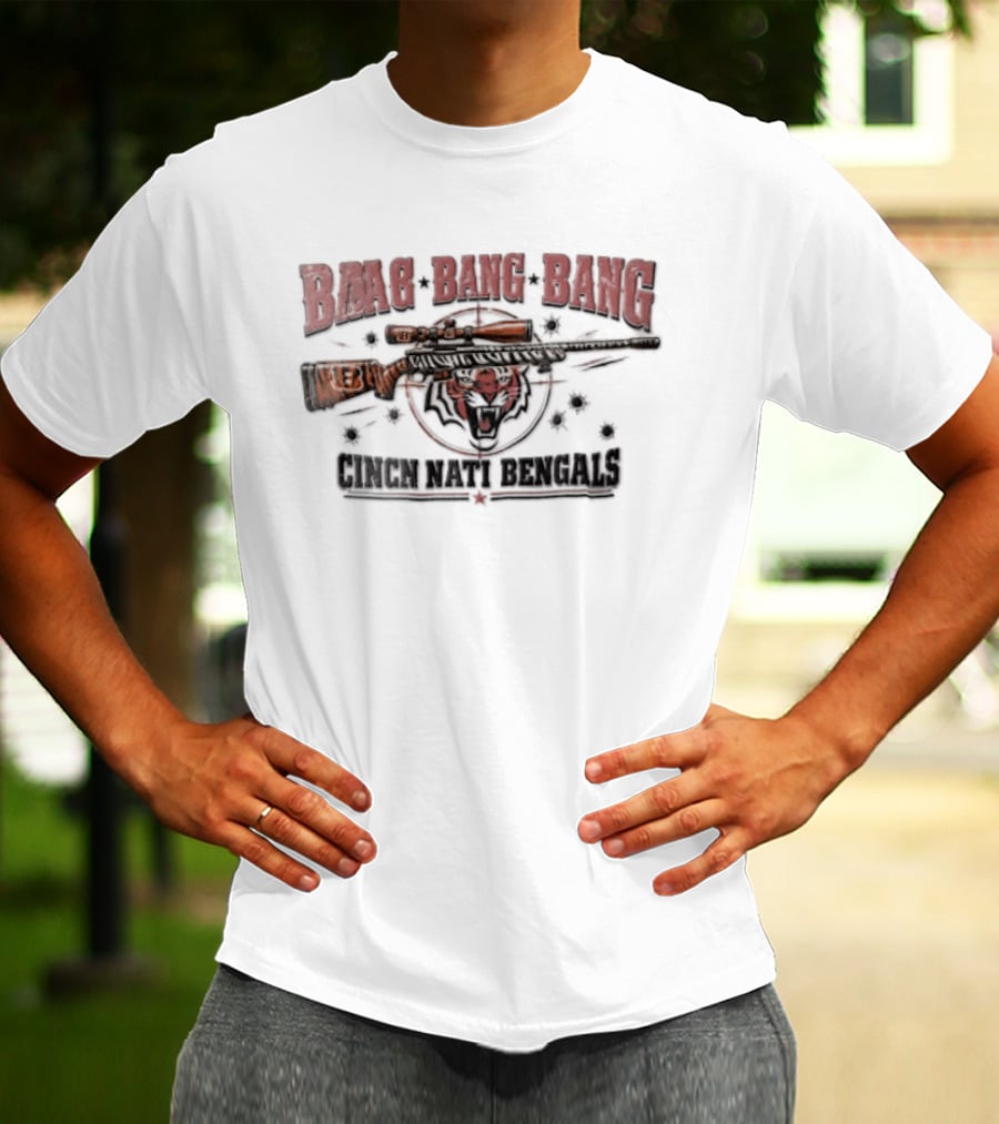 Cincinnati Bengals Baag Bang Bang Sniper Rifle Tiger Head Distressed T-Shirt