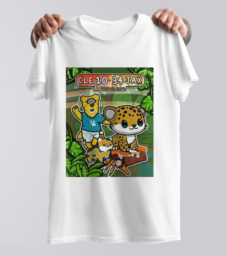 CornDoggy Sports CLE 10 34 JAX Cleveland Browns Vs Jacksonville Jaguars Cartoon Animals T-Shirt