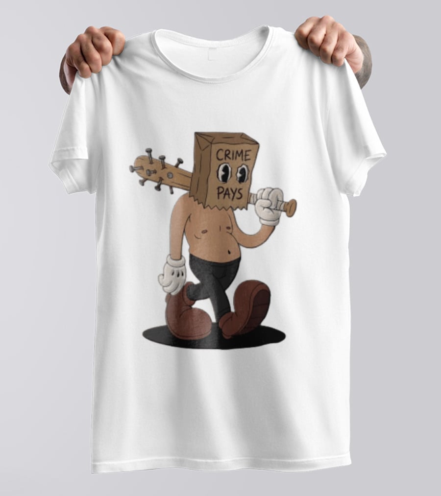 Crime Pays Cartoon Character With Spiked Bat T-Shirt