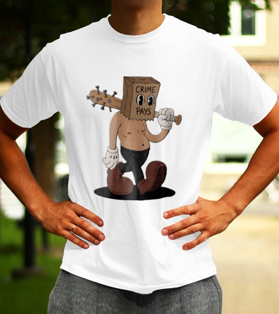 Crime Pays Cartoon Character With Spiked Bat T-Shirt