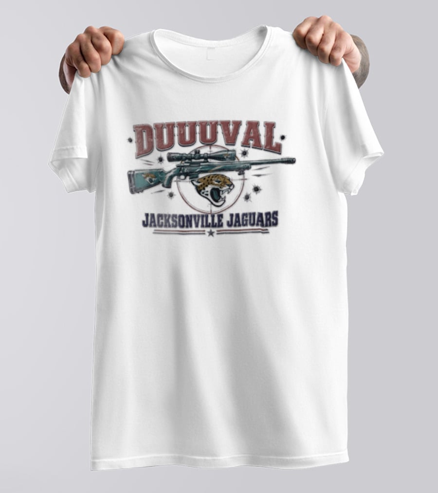 DUUUVAL Jacksonville Jaguars Sniper Rifle Crosshair Bullet Holes T-Shirt