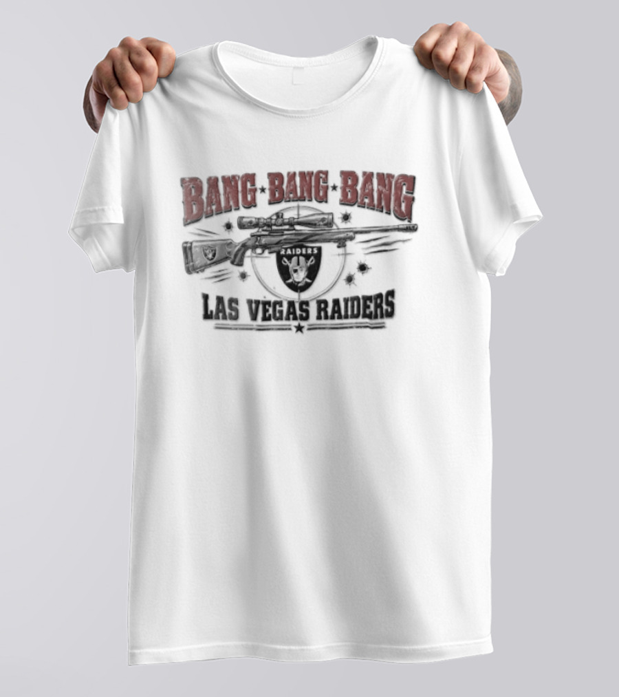 Las Vegas Raiders Bang Bang Bang Rifle Crosshairs Bullet Holes Distressed T-Shirt