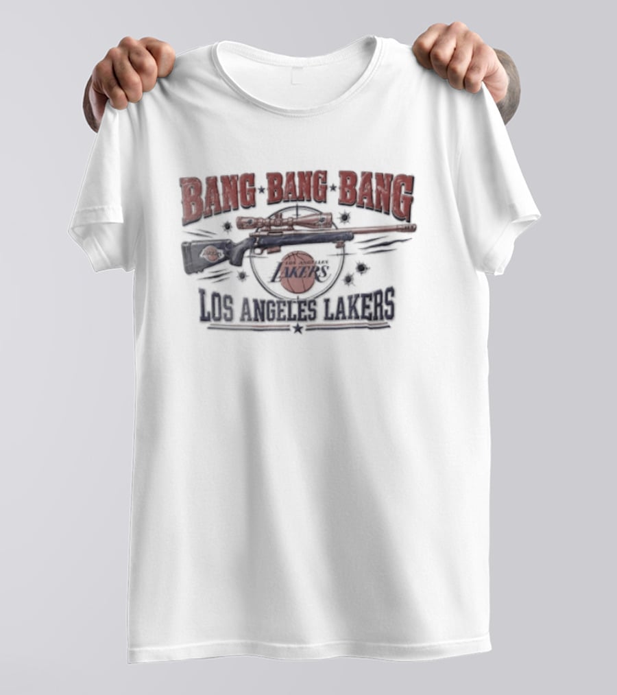 Los Angeles Lakers Bang Sniper Rifle Scope Bullet Holes NBA Basketball T-Shirt