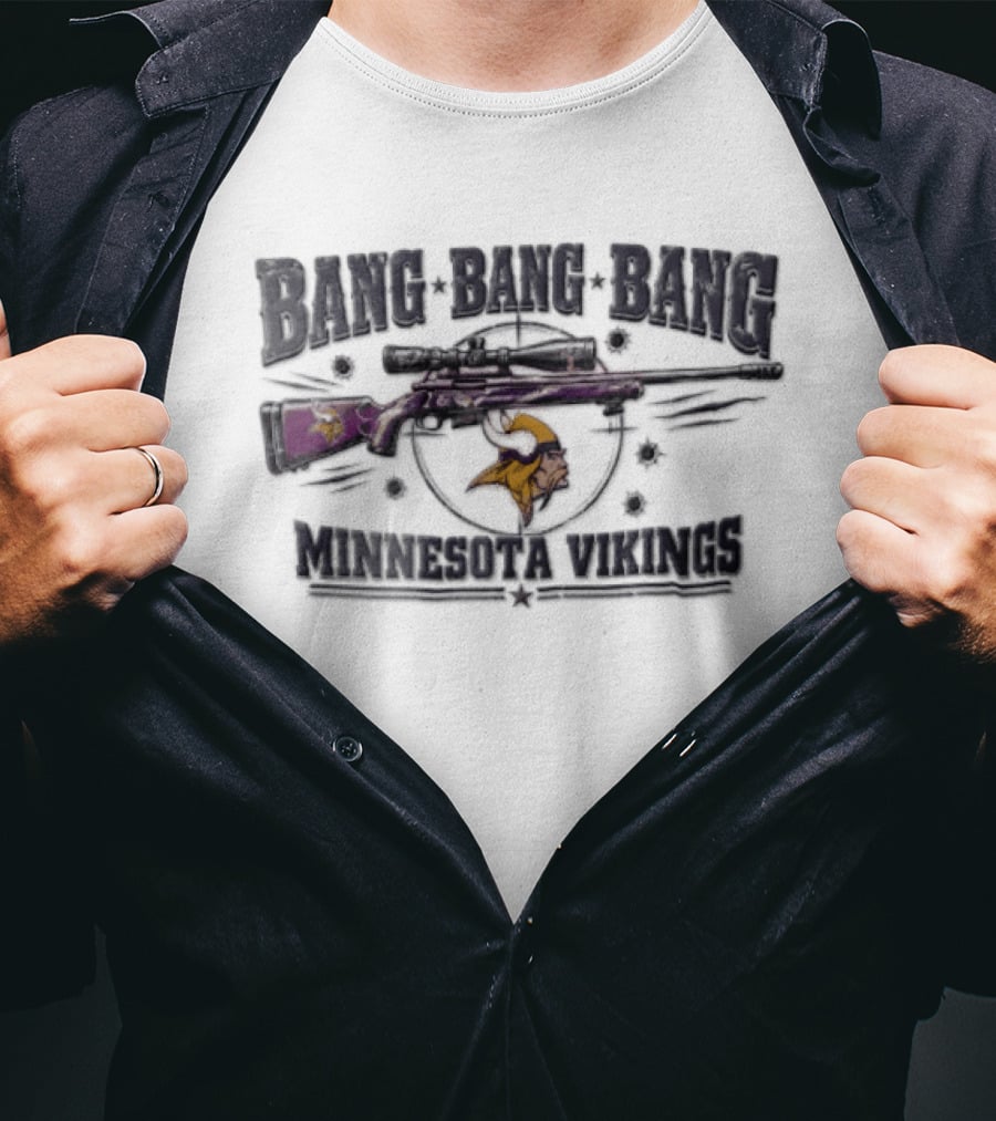 Minnesota Vikings Bang Bang Bang Sniper Rifle Target Bullet Holes T-Shirt