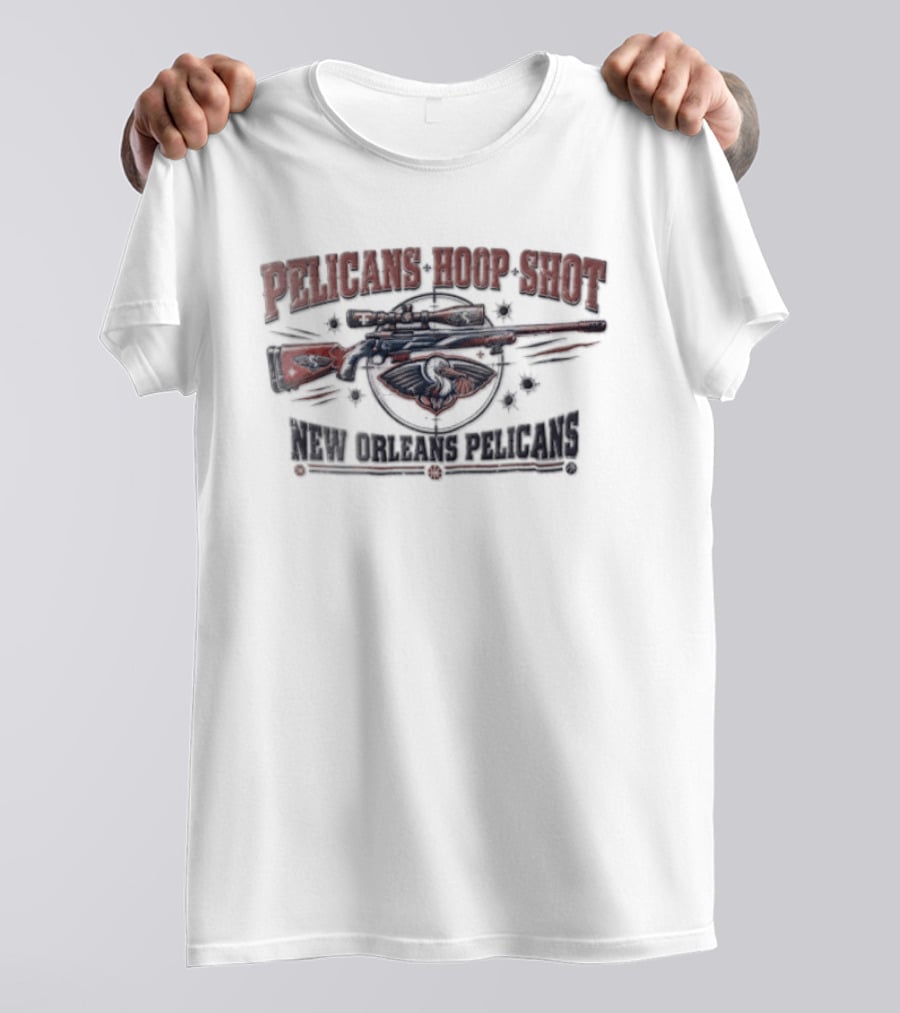 New Orleans Pelicans Hoop Shot Sniper Rifle Crosshair Bullet Holes Distressed T-Shirt