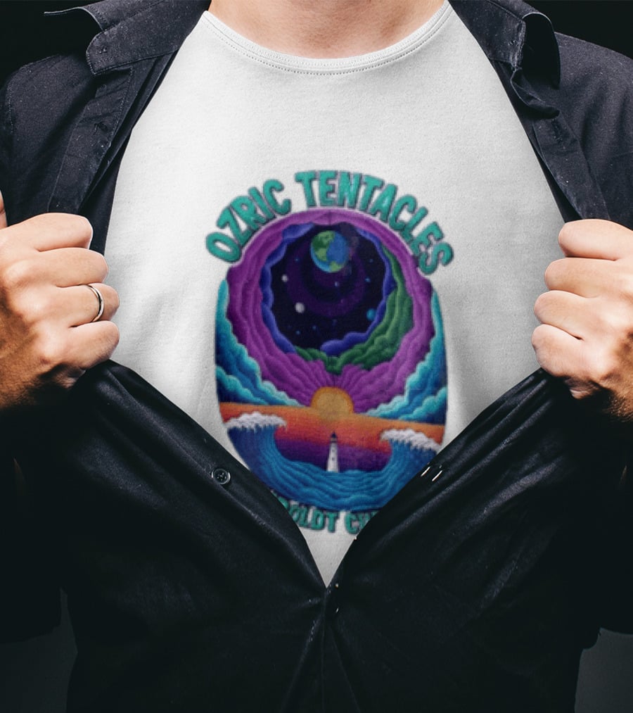 Ozric Tentacles Humboldt Current Ocean Lighthouse Sunset Planet Waves T-Shirt