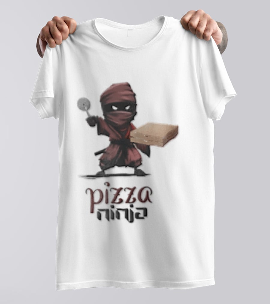 Pizza Ninja Red Masked Cartoon Figure Holding Cardboard Box T-Shirt