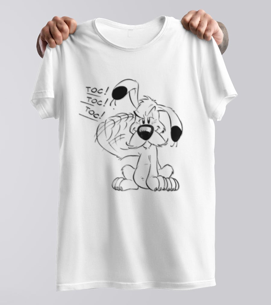 Toc Dogmatix White Dog Knocking Head Cartoon T-Shirt