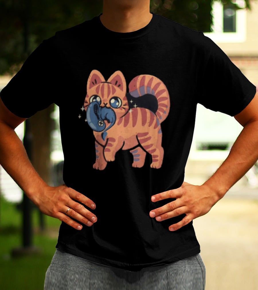Alien Cat Meets Cartoon Striped Cosmic Creature T-Shirt