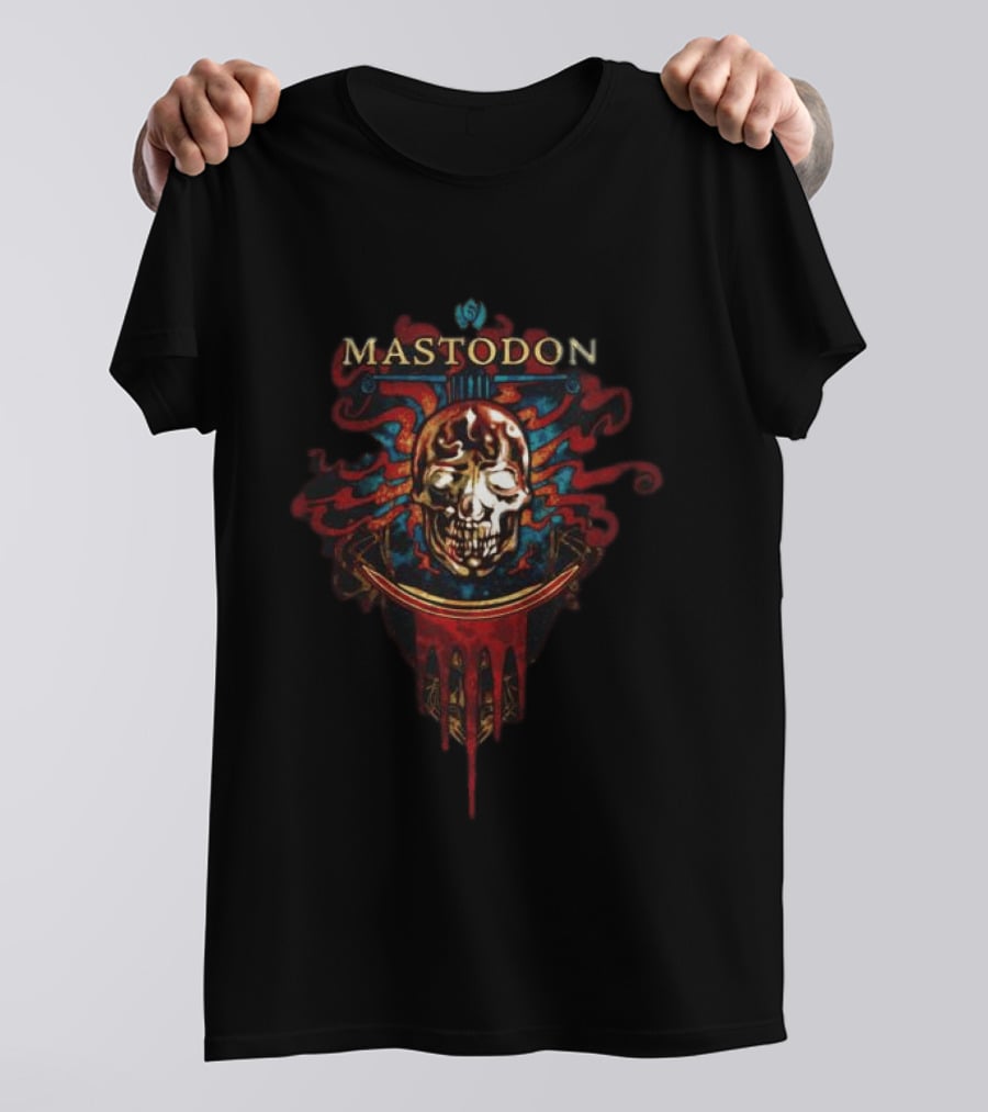 Mastodon Crystal Skull Art Red Blue Flame T-Shirt