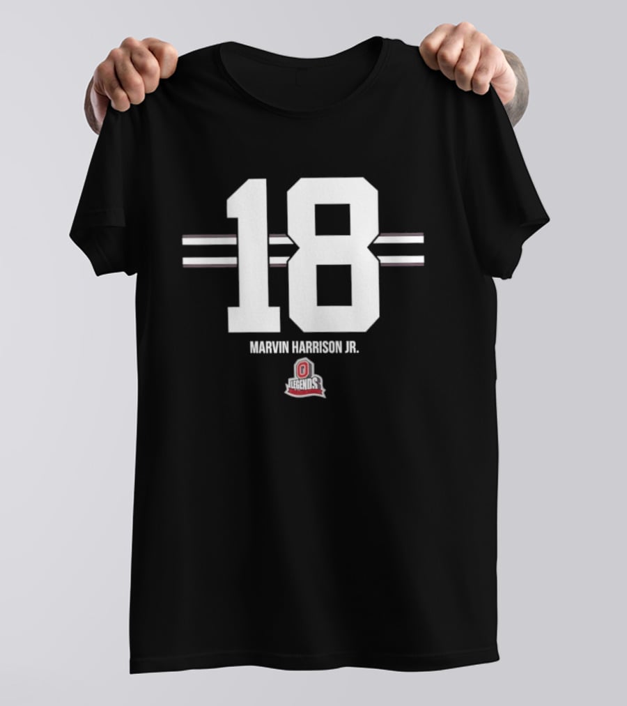 Ohio State Buckeyes Marvin Harrison Jr. 18 Stripe Football T-Shirt