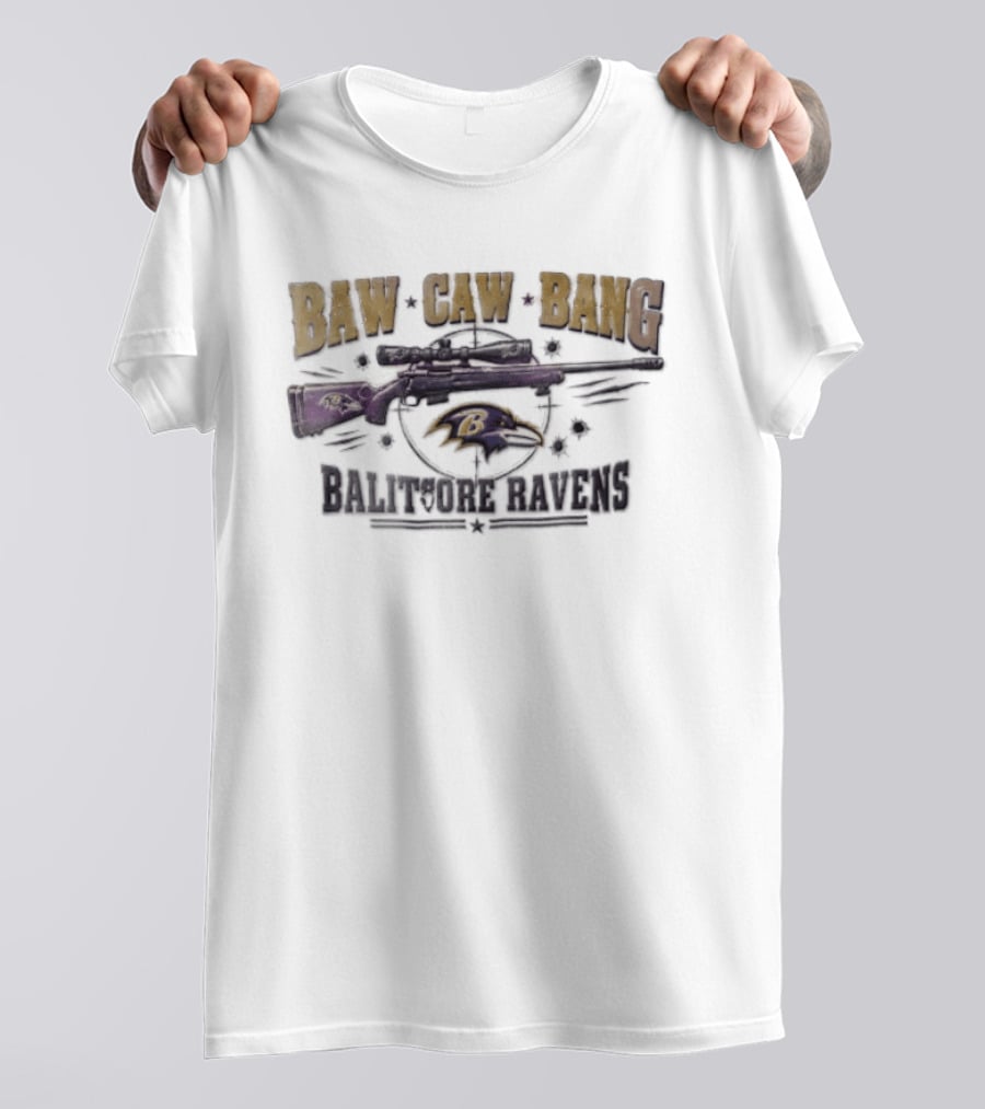 Baltimore Ravens Baw Caw Bang Sniper Rifle Bullet Holes Distressed T-Shirt