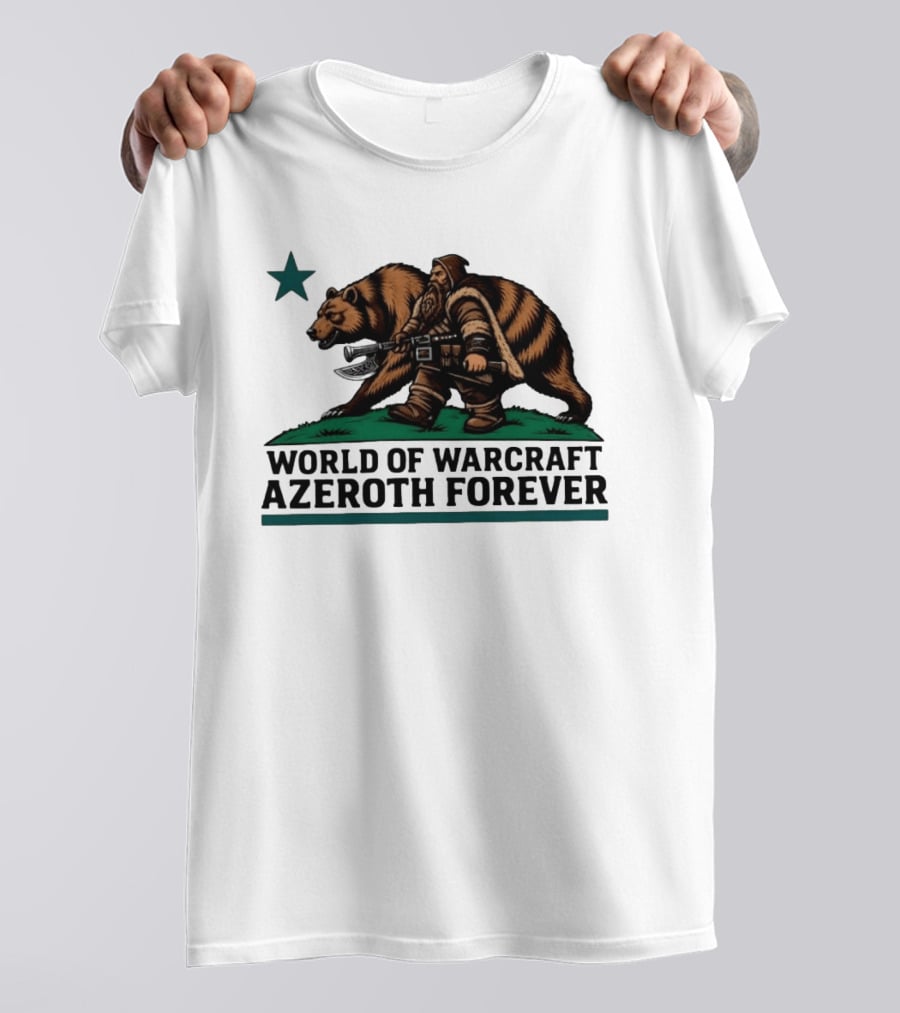 World Of Warcraft Azeroth Forever Dwarf With Bear Companion T-Shirt