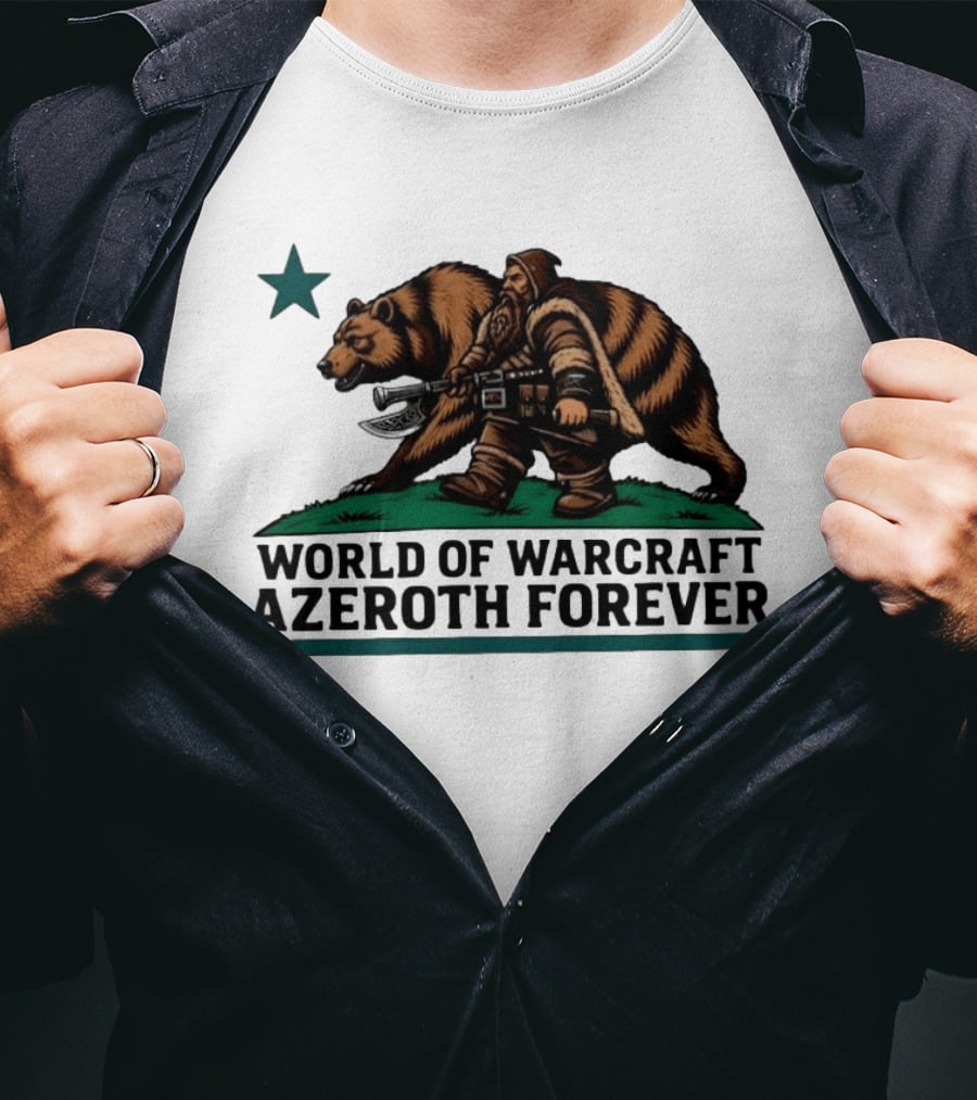 World Of Warcraft Azeroth Forever Dwarf With Bear Companion T-Shirt