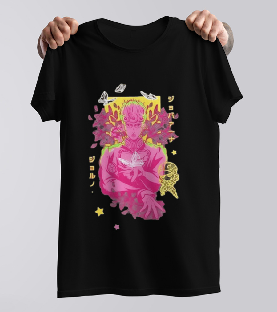 Giorno Giovanna JoJo's Bizarre Adventure Romaji Butterflies Neon Manga T-Shirt