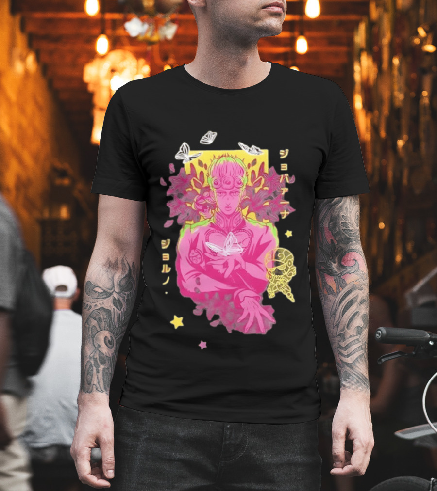 Giorno Giovanna JoJo's Bizarre Adventure Romaji Butterflies Neon Manga T-Shirt