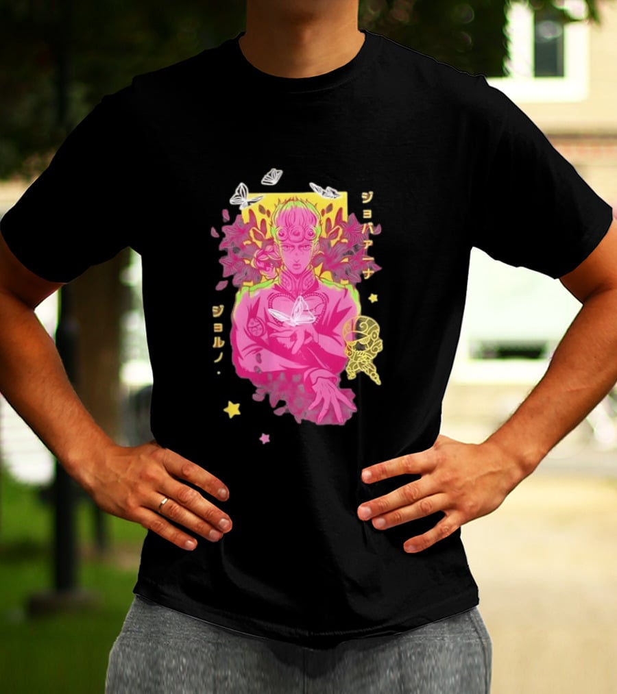 Giorno Giovanna JoJo's Bizarre Adventure Romaji Butterflies Neon Manga T-Shirt