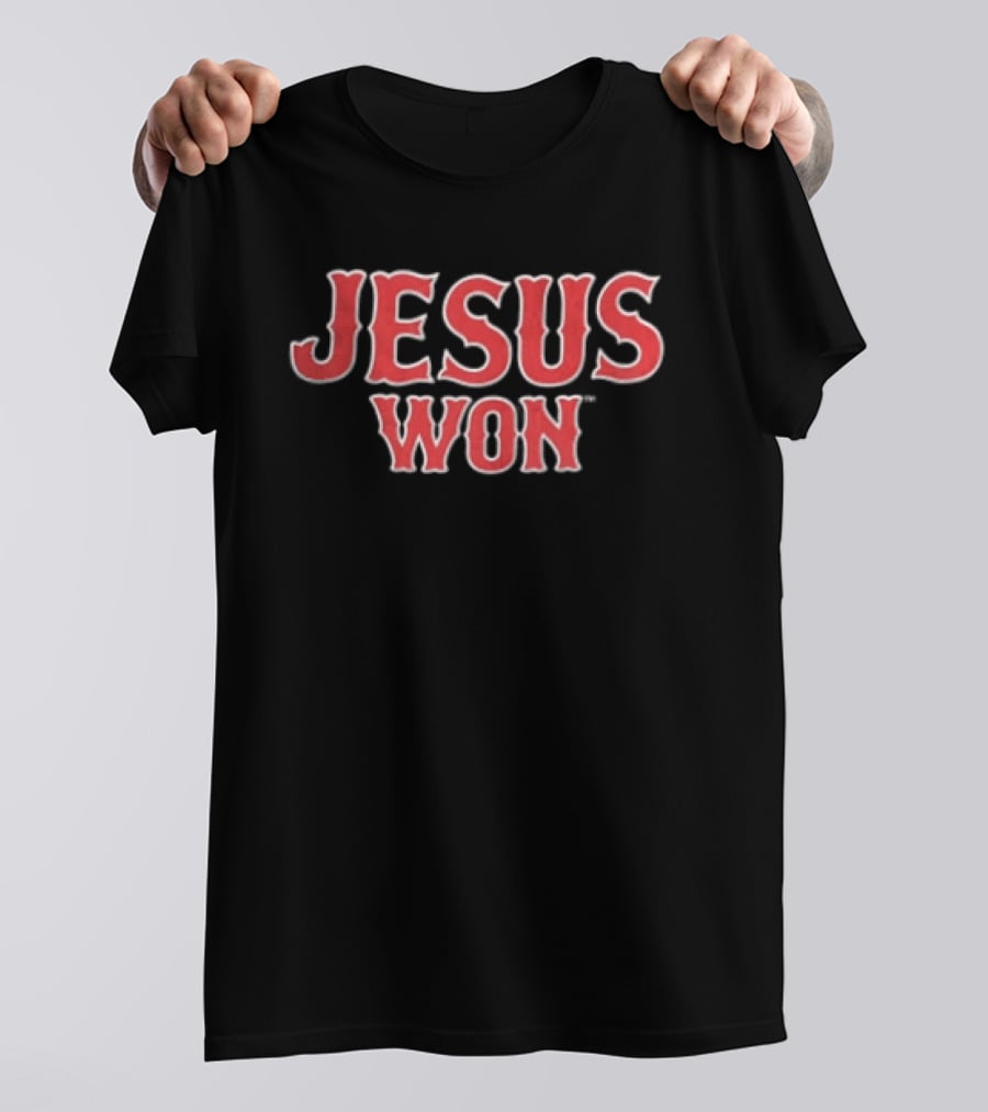 Boston Red Sox MLB Jesus Won Block Lettering Navy White T-Shirt