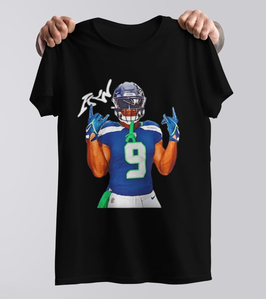 Kenneth Walker Seattle Seahawks Number 9 Hand Gesture Signature T-Shirt