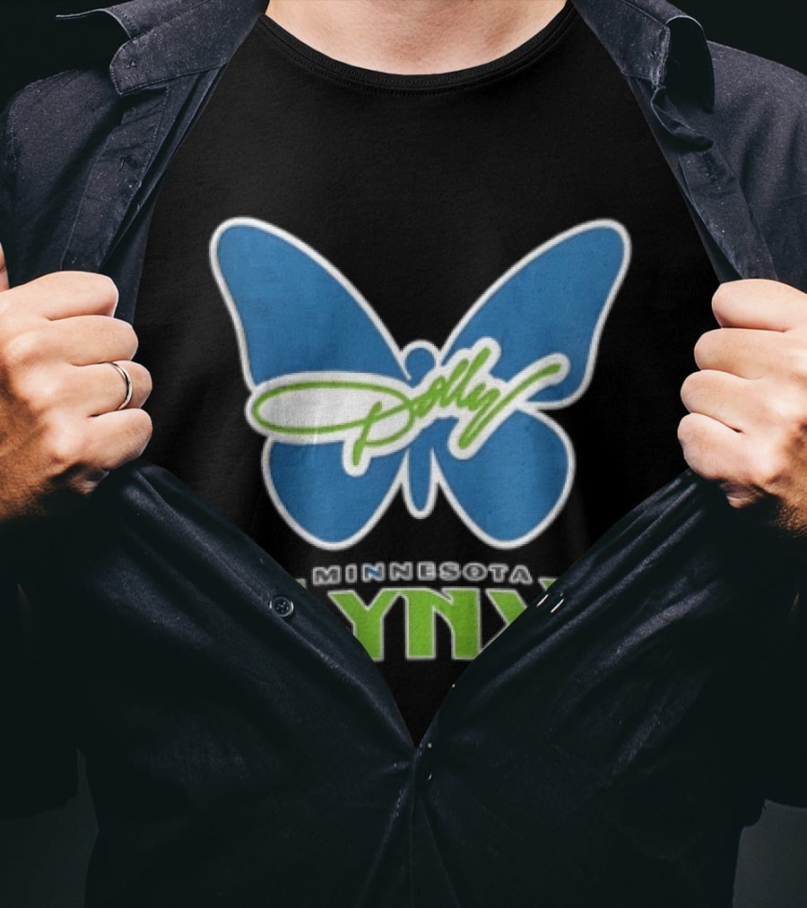 Minnesota Lynx WNBA Blue Butterfly Dolly Green Script T-Shirt